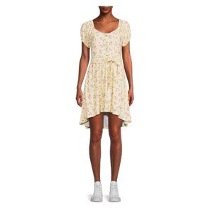 No Boundaries Juniors M 7-8 Peasant Mini Dress Yellow Floral Hi Low Summer